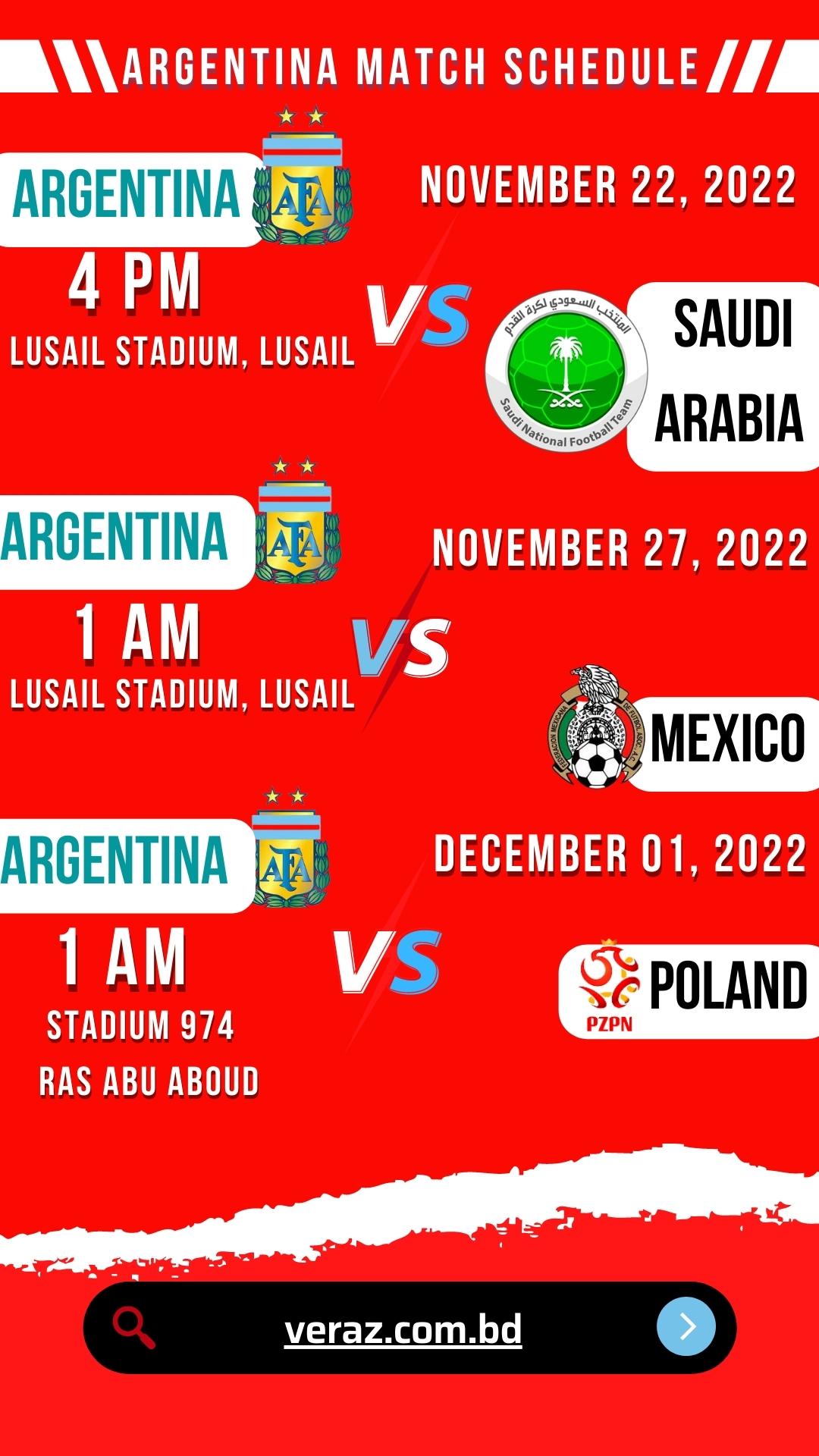 Fixture of Argentina World Cup Match Schedule 